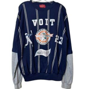 Vintage Voit Baseball Shirt, Dark Blue with White and Gray Sleeves Men's size L